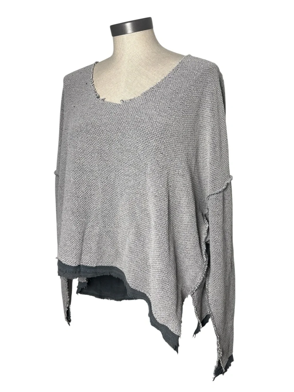 Free People Oversized Textured Dolman Top Small Gray Raw Edge Boho